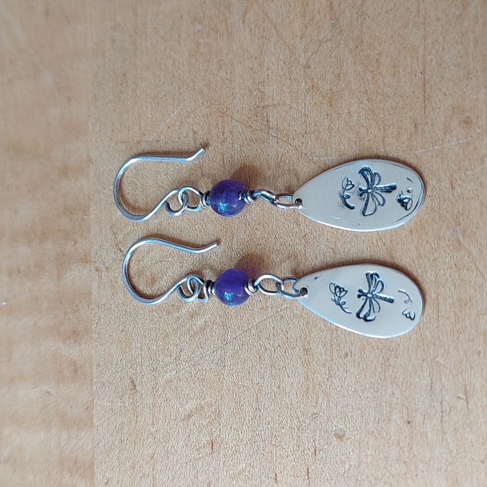 Sterling Silver Dragonfly Amethyst Earrings